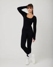 Load image into Gallery viewer, Snuggz Fit Ribbed Long Sleeve Black Seamless Jumpsuit
