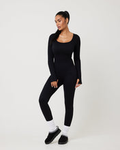 Load image into Gallery viewer, Snuggz Fit Ribbed Long Sleeve Black Seamless Jumpsuit
