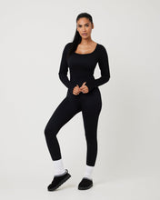 Load image into Gallery viewer, Snuggz Fit Ribbed Long Sleeve Black Seamless Jumpsuit
