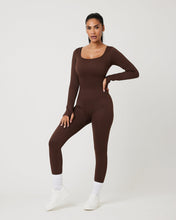 Load image into Gallery viewer, Snuggz Fit Ribbed Long Sleeve Mocha Seamless Jumpsuit
