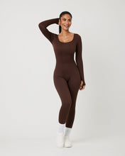 Load image into Gallery viewer, Snuggz Fit Ribbed Long Sleeve Mocha Seamless Jumpsuit
