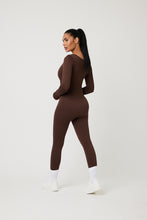 Load image into Gallery viewer, Snuggz Fit Ribbed Long Sleeve Mocha Seamless Jumpsuit
