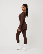 Load image into Gallery viewer, Snuggz Fit Ribbed Long Sleeve Mocha Seamless Jumpsuit
