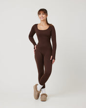 Load image into Gallery viewer, Snuggz Fit Ribbed Long Sleeve Mocha Seamless Jumpsuit
