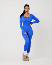 Load image into Gallery viewer, Snuggz Fit Ribbed Long Sleeve Blue Seamless Jumpsuit
