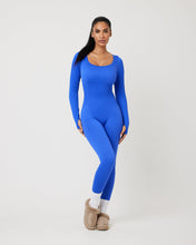 Load image into Gallery viewer, Snuggz Fit Ribbed Long Sleeve Blue Seamless Jumpsuit
