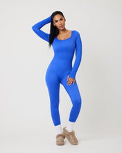 Load image into Gallery viewer, Snuggz Fit Ribbed Long Sleeve Blue Seamless Jumpsuit
