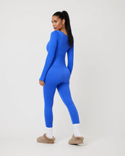 Load image into Gallery viewer, Snuggz Fit Ribbed Long Sleeve Blue Seamless Jumpsuit
