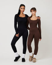 Load image into Gallery viewer, Snuggz Fit Ribbed Long Sleeve Black Seamless Jumpsuit
