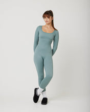 Load image into Gallery viewer, Snuggz Fit Ribbed Long Sleeve Green Seamless Jumpsuit
