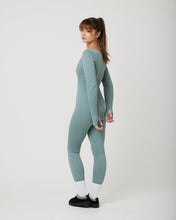 Load image into Gallery viewer, Snuggz Fit Ribbed Long Sleeve Green Seamless Jumpsuit
