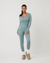 Load image into Gallery viewer, Snuggz Fit Ribbed Long Sleeve Green Seamless Jumpsuit
