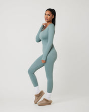 Load image into Gallery viewer, Snuggz Fit Ribbed Long Sleeve Green Seamless Jumpsuit
