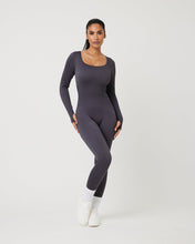 Load image into Gallery viewer, Snuggz Fit Ribbed Long Sleeve Grey Seamless Jumpsuit
