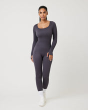 Load image into Gallery viewer, Snuggz Fit Ribbed Long Sleeve Grey Seamless Jumpsuit
