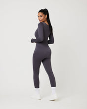 Load image into Gallery viewer, Snuggz Fit Ribbed Long Sleeve Grey Seamless Jumpsuit
