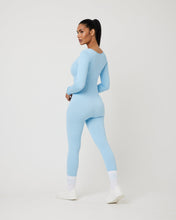 Load image into Gallery viewer, Snuggz Fit Ribbed Long Sleeve Light Blue Seamless Jumpsuit
