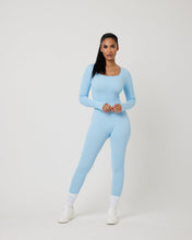 Load image into Gallery viewer, Snuggz Fit Ribbed Long Sleeve Light Blue Seamless Jumpsuit
