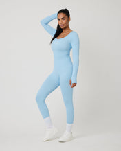 Load image into Gallery viewer, Snuggz Fit Ribbed Long Sleeve Light Blue Seamless Jumpsuit
