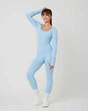 Load image into Gallery viewer, Snuggz Fit Ribbed Long Sleeve Light Blue Seamless Jumpsuit
