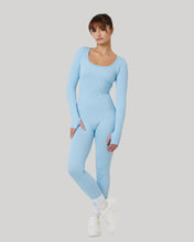 Load image into Gallery viewer, Snuggz Fit Ribbed Long Sleeve Light Blue Seamless Jumpsuit
