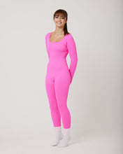 Load image into Gallery viewer, Snuggz Fit Ribbed Long Sleeve Pink Seamless Jumpsuit
