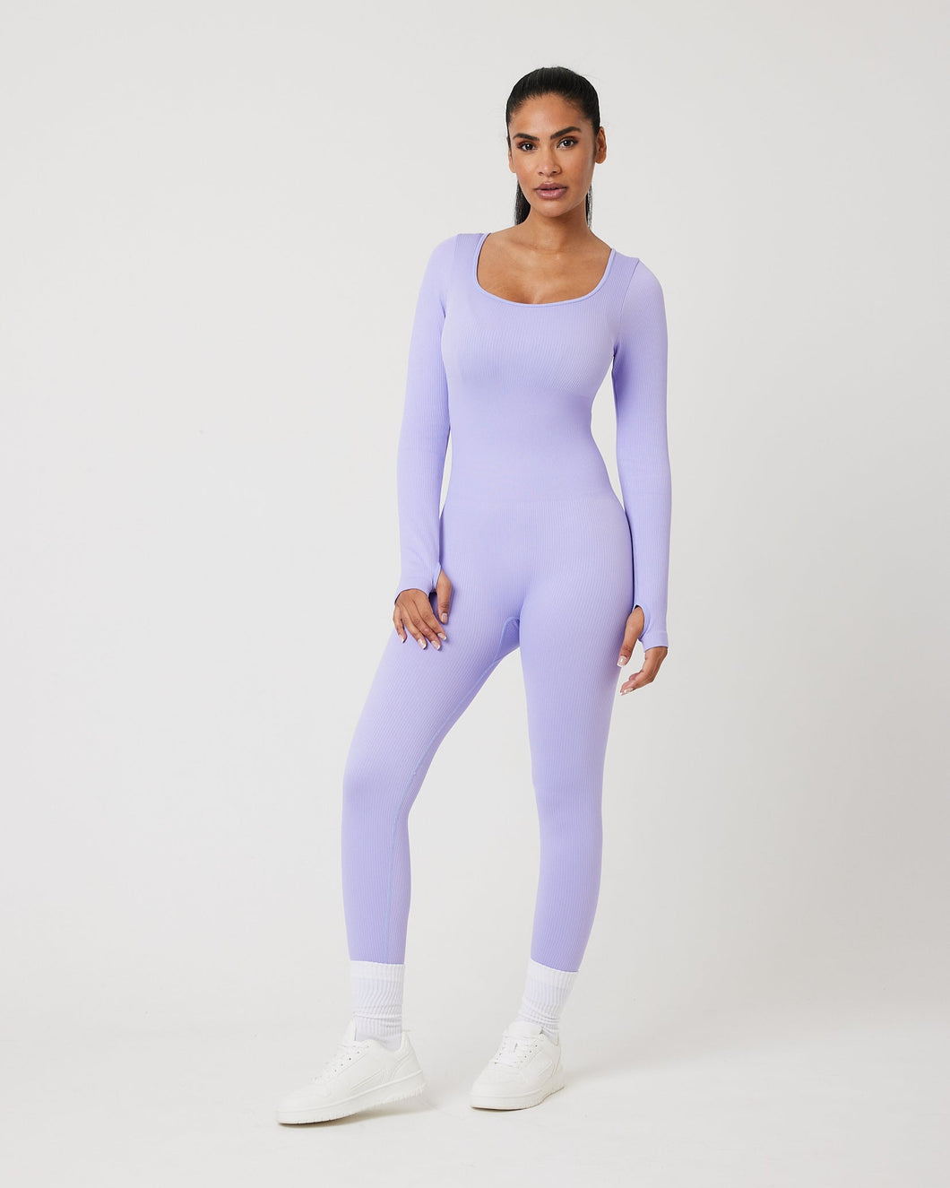 Snuggz Fit Ribbed Long Sleeve Purple Seamless Jumpsuit